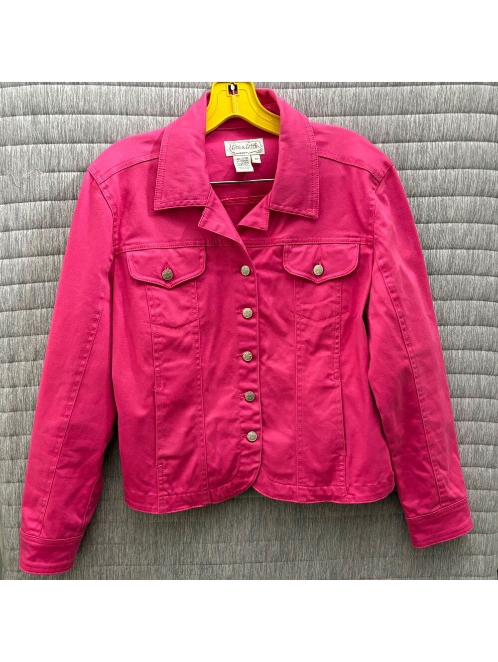 Vintage Live A Little Pink Denim Jacket Women's Size Medium Stretch 90s